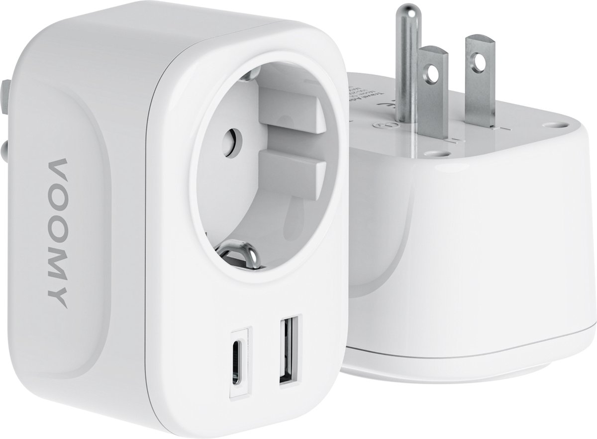 Bol.com Voomy Reisstekker Amerika/USA - Wereldstekker Type B - USB-C & USB-A - Wit aanbieding