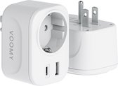 Bol.com Voomy Reisstekker Amerika/USA - Wereldstekker Type A & B - USB-C & USB-A - Wit aanbieding