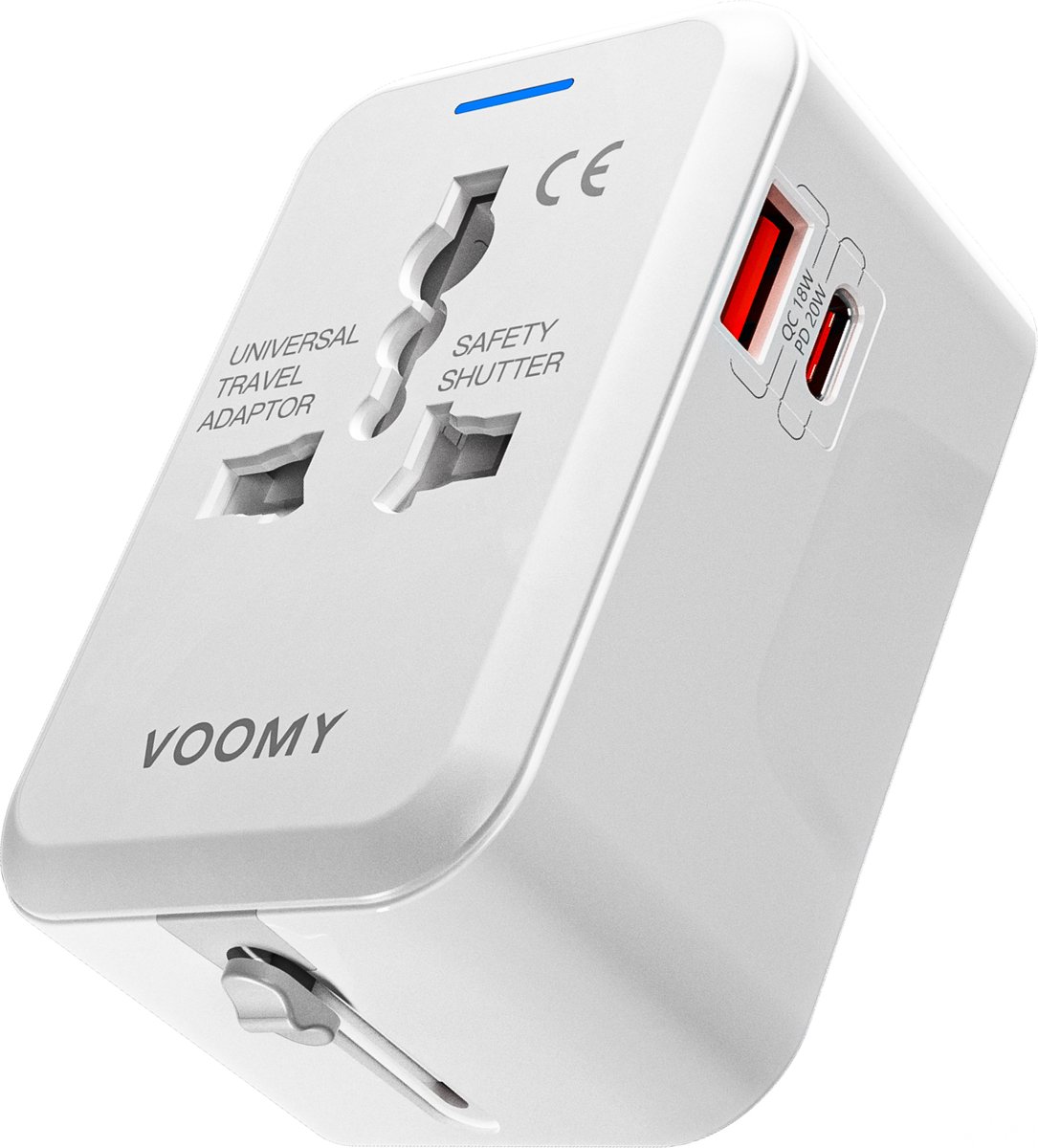 Bol.com Voomy 20W Universele Wereldstekker - 150+ landen - USB-C Snellader & USB-A Poort - Reisstekker Wereld: Amerika (USA), En... aanbieding