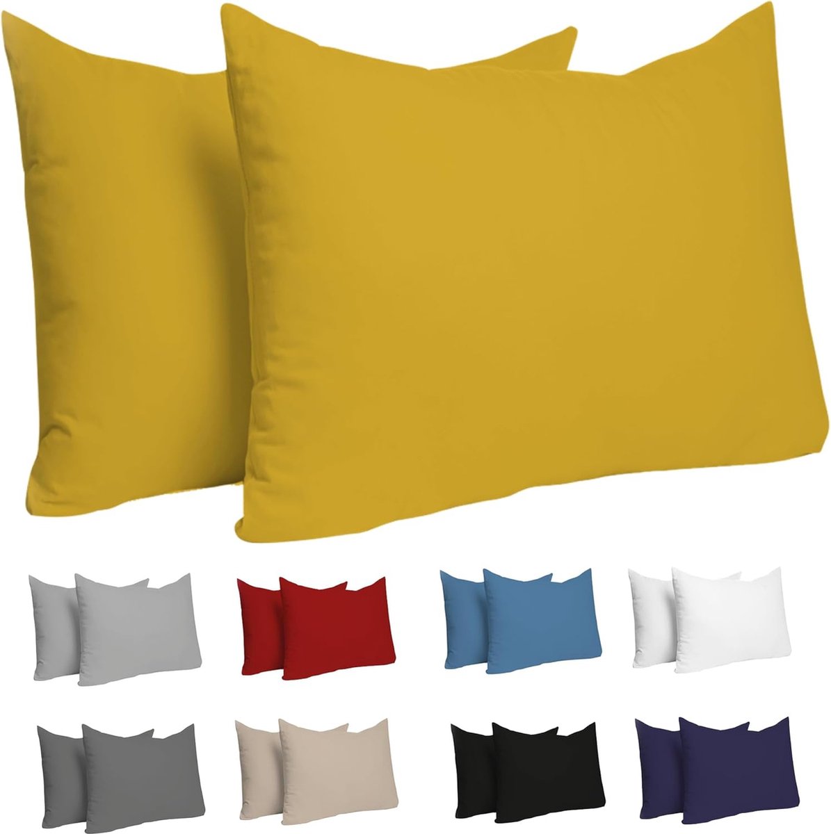 Azalia Pillowcase 30x50 cm (batch van 2) 100% katoenen trui 150 gsm - geel - kussensloop 30 x 50 katoen - resistent en hypoallergeen kussendeksel voor kussen