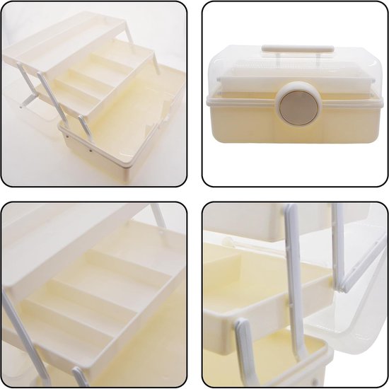 Creahaus 30,5 cm multifunctionele opbergbox met 3 niveaus, knutsel- opbergdozen met vakken/kunststof, zwarte gereedschapskist, medicijnenopbergdoos, haaraccessoires, organizer, naaidoos met 2 vakken