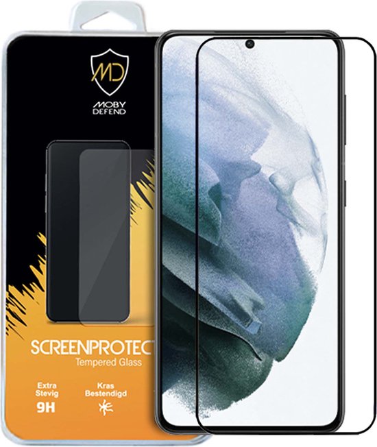 Protecteur d'écran Samsung Galaxy S21 - Économiseur d'écran MobyDefend avec Rebords noirs - Glas trempé - Plaque de verre Convient pour Samsung Galaxy S21
