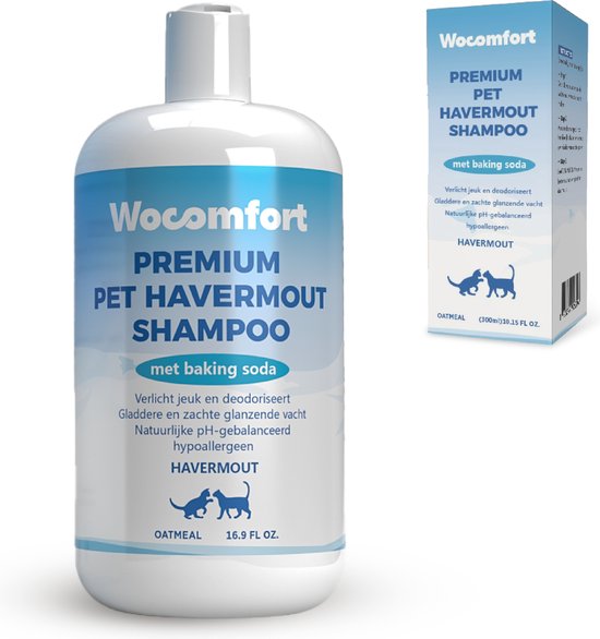 Wocomfort® Premium Havermout Huisdier Shampoo - Organische Huidverzorging & Verzorgingsshampoo voor Honden en Katten - Zachte Formule met Zuiveringszout voor Jeukende, Gevoelige Huid - Dierproefvrij- Parabenenvrij - Traanvrij, Hypoallergeen en Veilig
