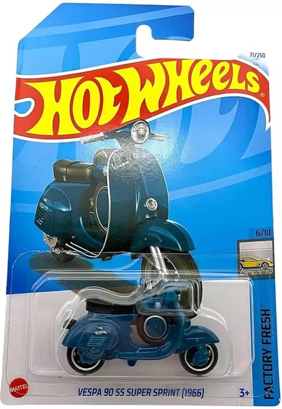 HOT WHEELS VESPA 90 SS SUPER SPRINT 1966 BLUE 71/250 BLACK 1:64 HW FACTORY FRESCH 6/10 METAL