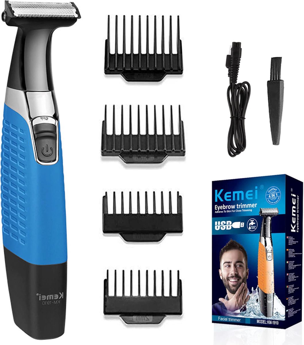 Kemei 1910 - Body Trimmer - Baard Trimmer - Oksel Trimmer - Bodygroomer Mannen - Waterdicht - Speciaal voor Schaamhaar - Oplaadbaar - Blauw