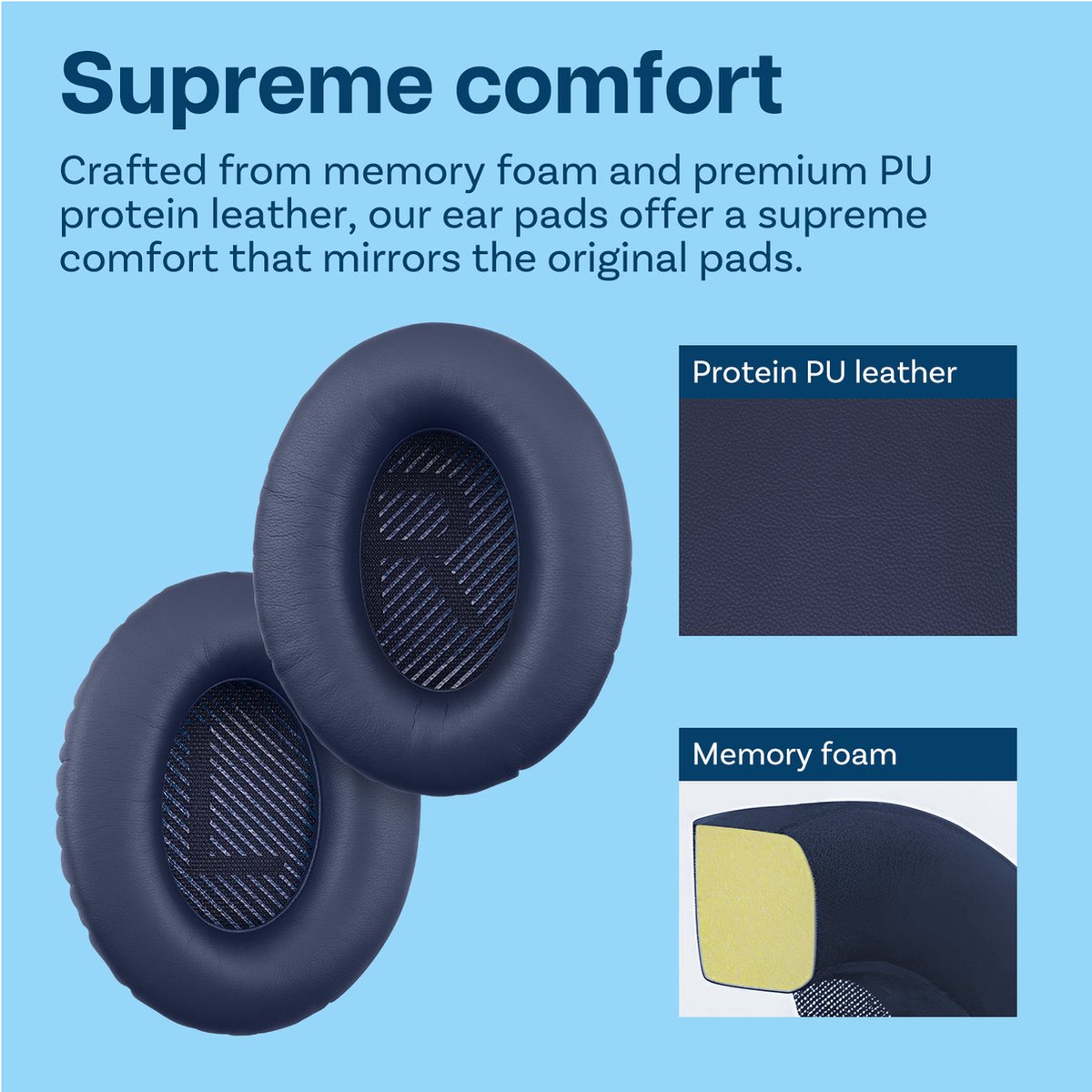 Vervangende Oorkussens voor Bose QuietComfort 35 (QC35) Bose Quiet Comfort 35 II (QC35 II) Over-ear Hoofdtelefoon van MMOBIEL - Protein PU Koptelefoon Oorkussens - Hoofdtelefoon Earpads – Blauw thumbnail 3
