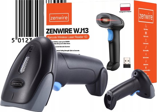 Zenwire Barcode Scanner WJ13 - Barcode Scanner - Professionele Handscanner voor 1D Barcodes - Draadloos - Compatibel met Windows Mac OS Android Linux en vele anderen
