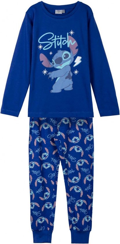 Disney Stitch Pyjama - Donkerblauw - 100% Katoen. Maat 134/140 cm - 9/10 jaar