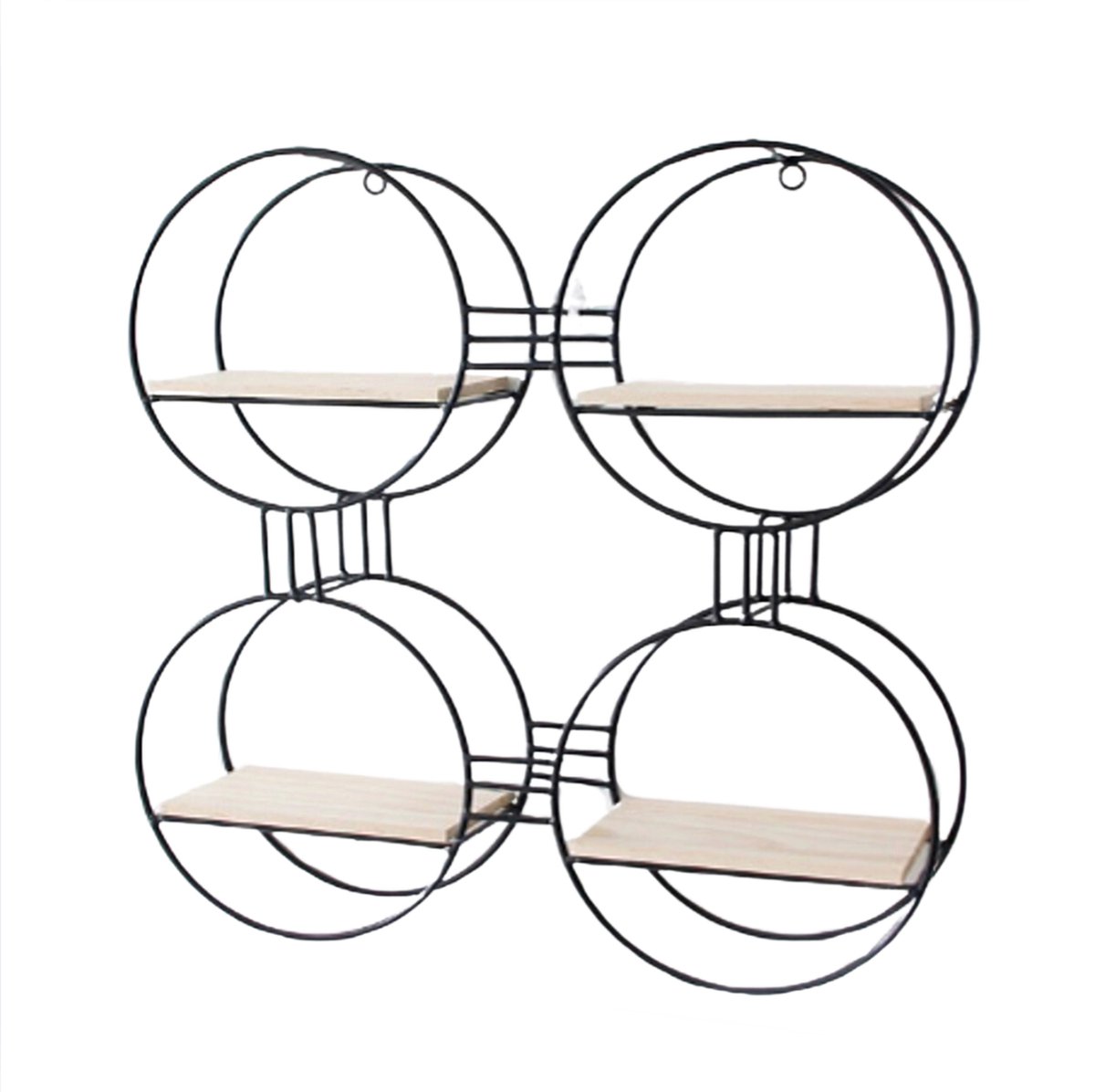 Caryota Wandrek Groot Rondjes - Wanddecoratie - 4 x Rond - Zwart - 44 x 44 x 10 cm - Metaal
