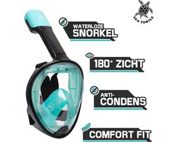 Sea Turtle Snorkelmasker - Snorkel - Duikbril - Snorkelset - Full Face Masker - Volwassenen - Zwart/Turquoise - L/XL