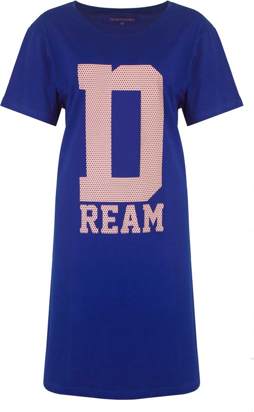 Temptation Chemise de Nuit Femme - Grande Chemise - Robe de Nuit - Manches Courtes - Blauw - Taille XXL