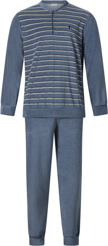 Gentlemen - warme heren badstof pyjama 114264 - knoophals - lichtblauw - maat XL