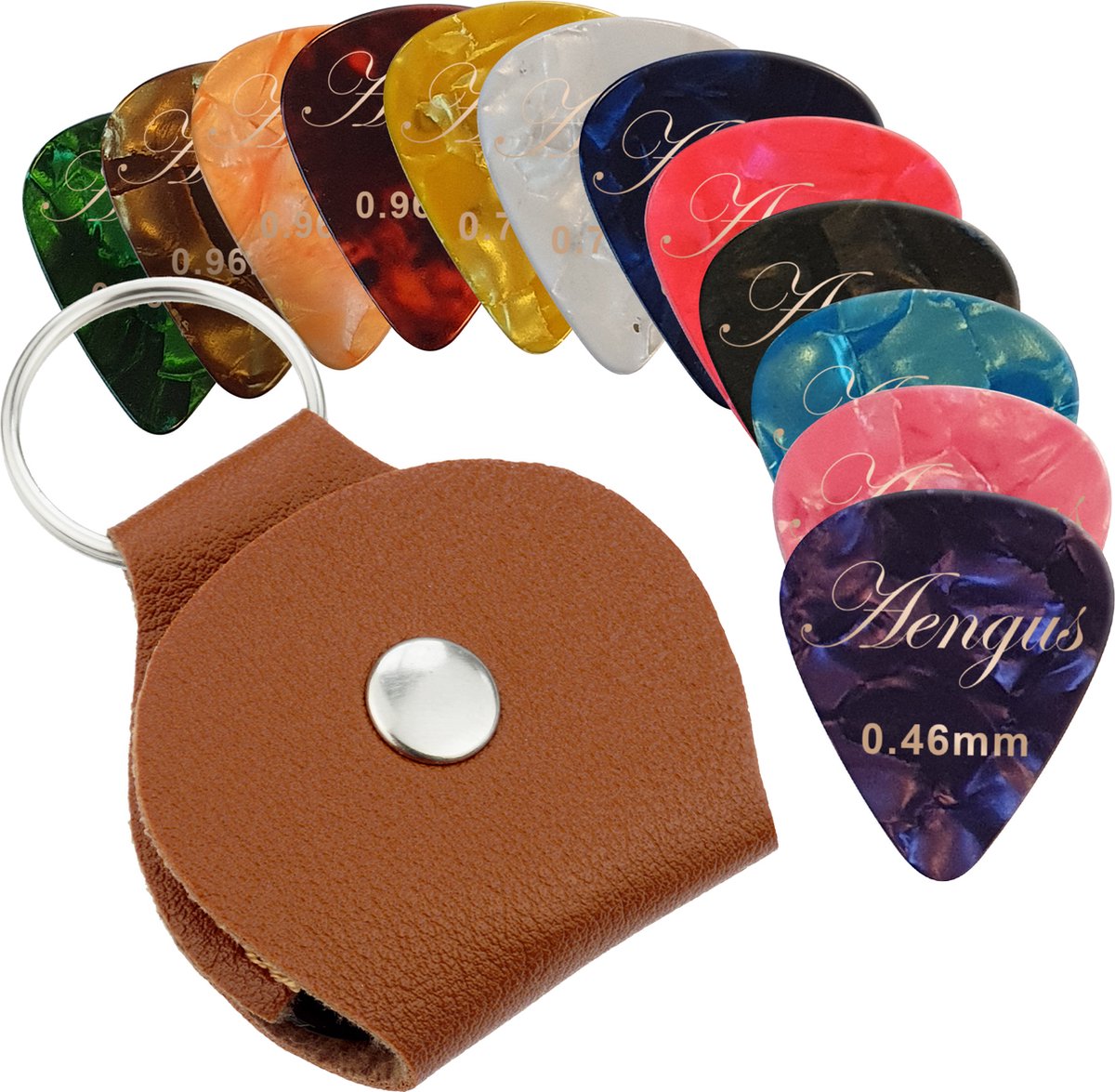 Plectrum sleutelhanger met 12x plectrum voor gitaar – bruin