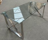 Rixos Table de salle à manger - Style Kuster - 180x90cm - Piètement en acier inoxydable - Plateau en verre transparent facetté