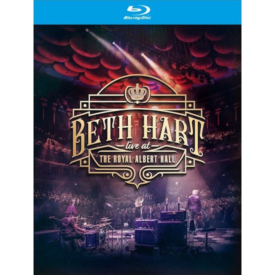 Blu-ray hoes met de titel 'Beth Hart Live at The Royal Albert Hall'. Een concert is te zien met spotlights, een band en publiek.