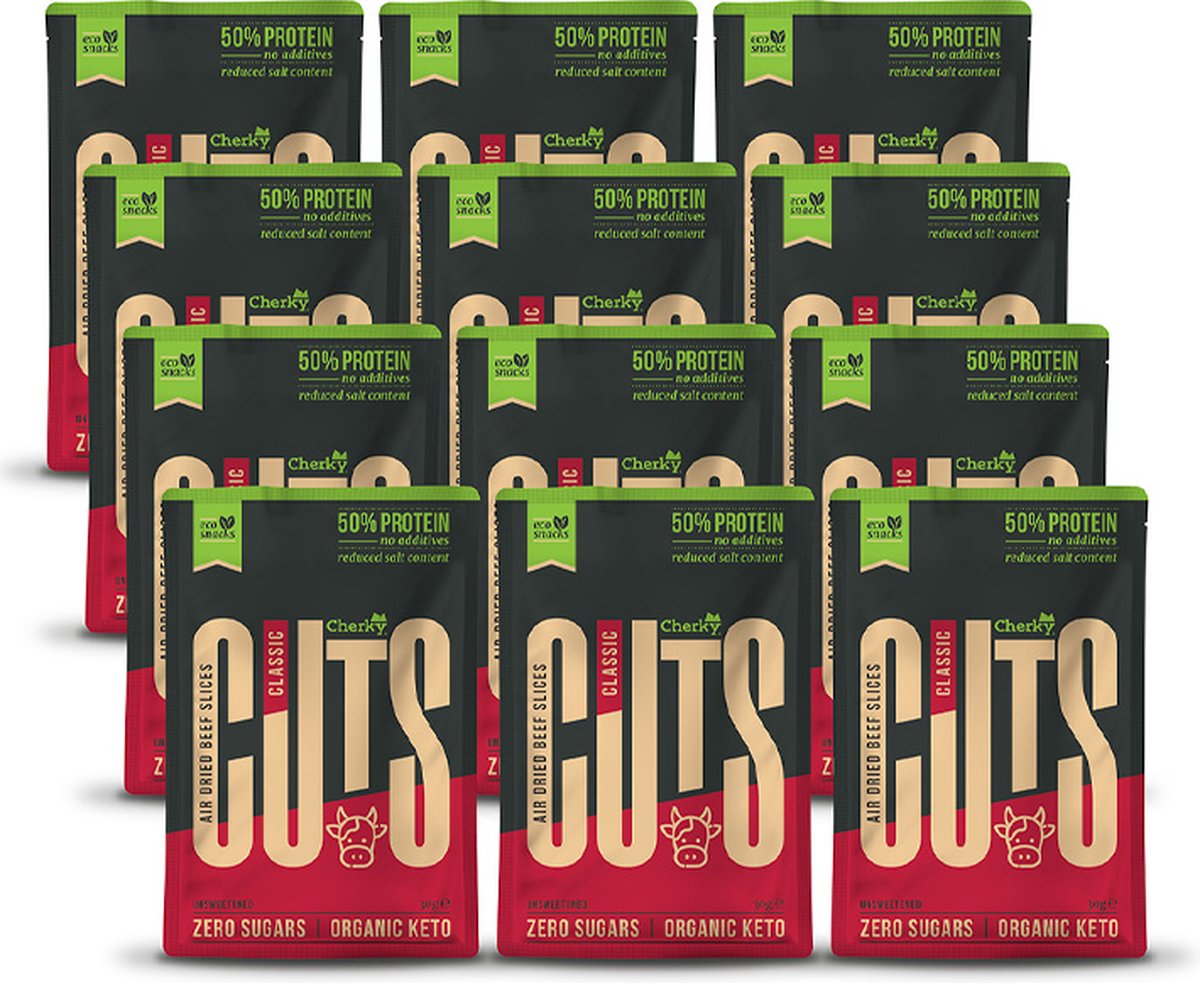 Cherky | ECO Cuts | Biltong Classic | 12 Stuks | 12 x 30 g
