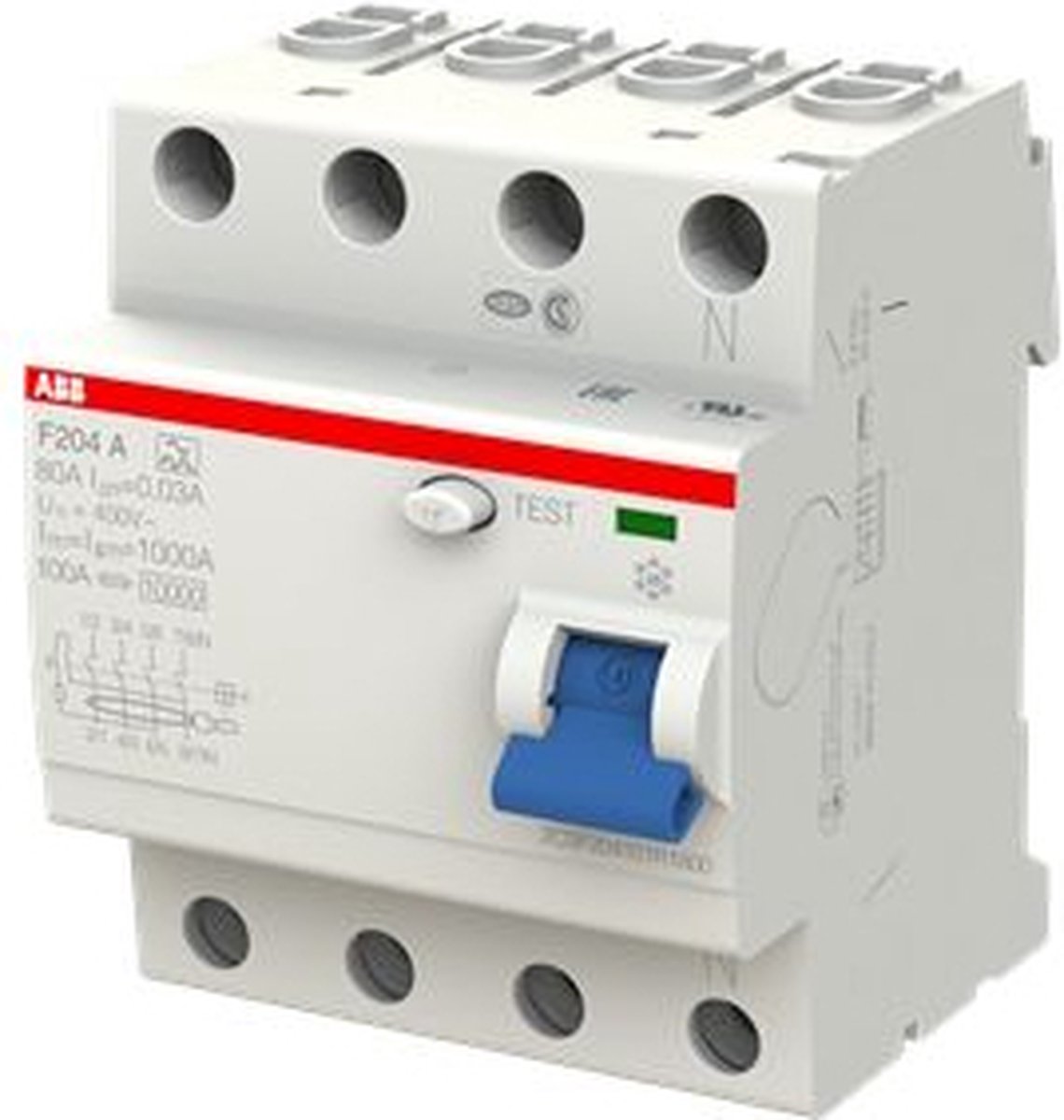 ABB aardlekschakelaar 4-Polig 80A 30mA F204A-80/0.03