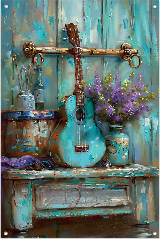 Affiche guitare - Affiche instrument jardin - Affiche jardin Fleurs - Tableau jardin exterieur - Tableau Jardin - Décoration jardin affiche jardin 80x120 cm