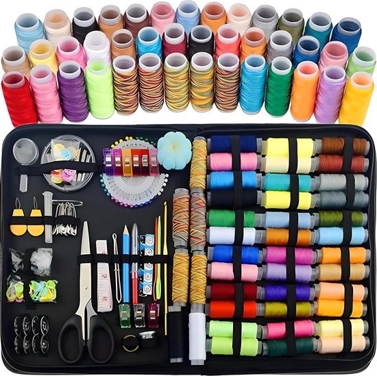 Naaiset, 184 stuks premium grote naaibenodigdheden met PU-hoes, 38 XL-draadspoelen, schaar, vingerhoed, draaddraad, naald, geschikt voor reizigers, volwassenen, kinderen, beginners, noodgevallen Naaiset, 184 stuks premium grote naaibenodigdheden met PU-hoes, 38 XL-draadspoelen, schaar, vingerhoed, draaddraad, naald, geschikt voor reizigers, volwassenen, kinderen, beginners, noodgevallen