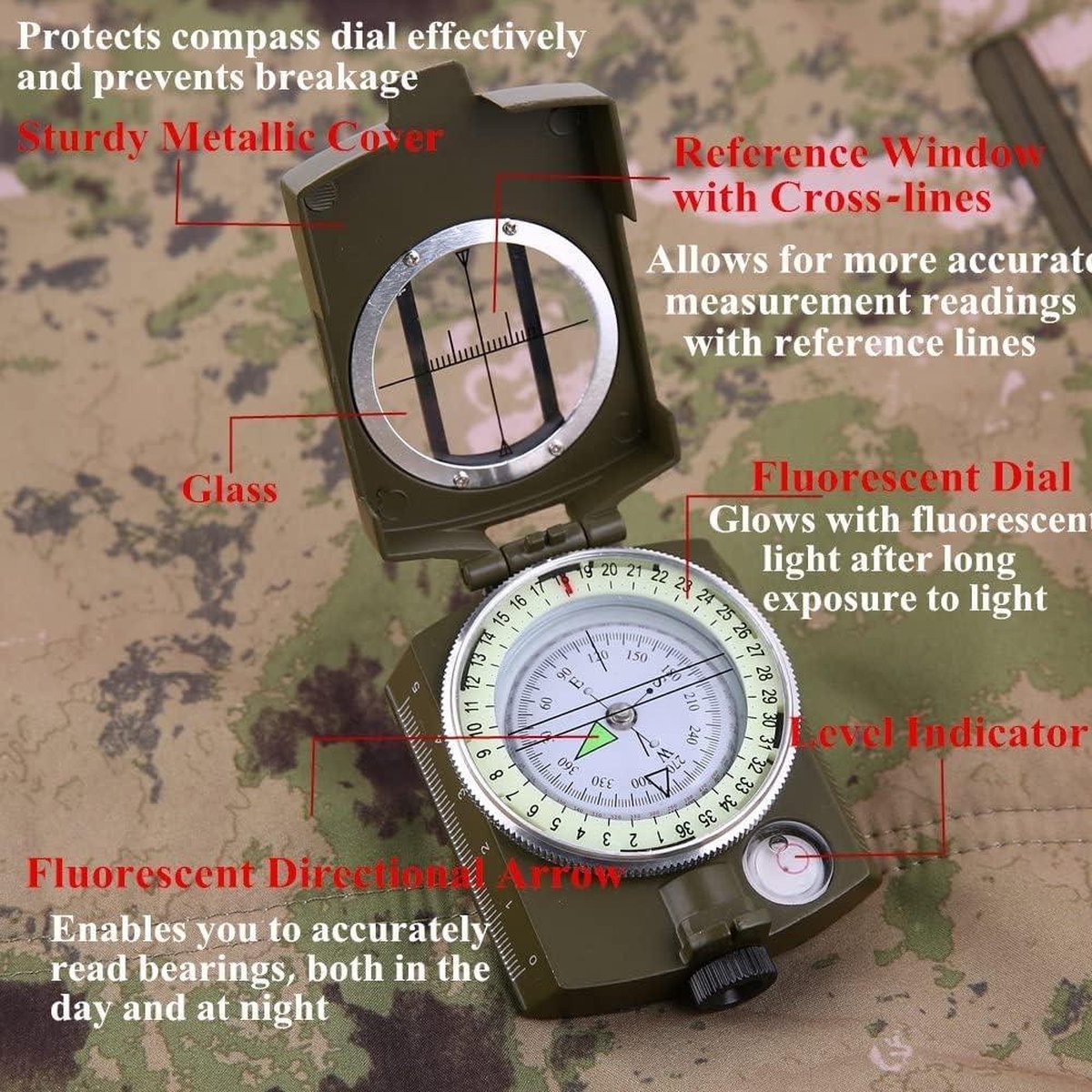 Boussole Militaire Étanche Avec Inclinomètre - Pour Randonnée, Camping, Survie (Alliage Aluminium)