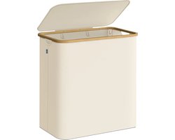 Zolaro Wasmand 3 vakken - Beige - Wassorteerder bamboe - Laundry basket - Wasmand met deksel - 148L