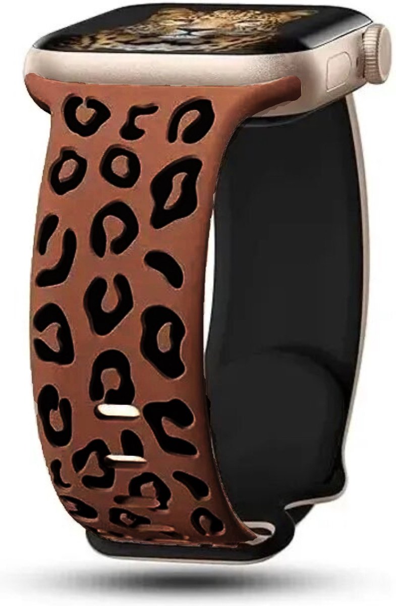 MY PROTECT - Siliconen Panter Bandje - Geschikt Voor Apple Watch Bandje - Series 1/2/3/4/5/6/7/8/9/10/SE/Ultra - 44mm - 45mm - 46mm - 49mm - Sportbandje - Bruin