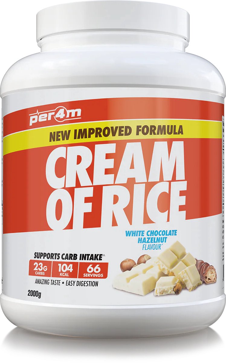 Goedkoopste Per4m - Cream of Rice - 2kg - White Chocolate Hazelnut - Weight Gainer - Mass Gainer - COR - Cream of rice - Rijstmeel - Shake - Fitness - Krachttraining - Gym