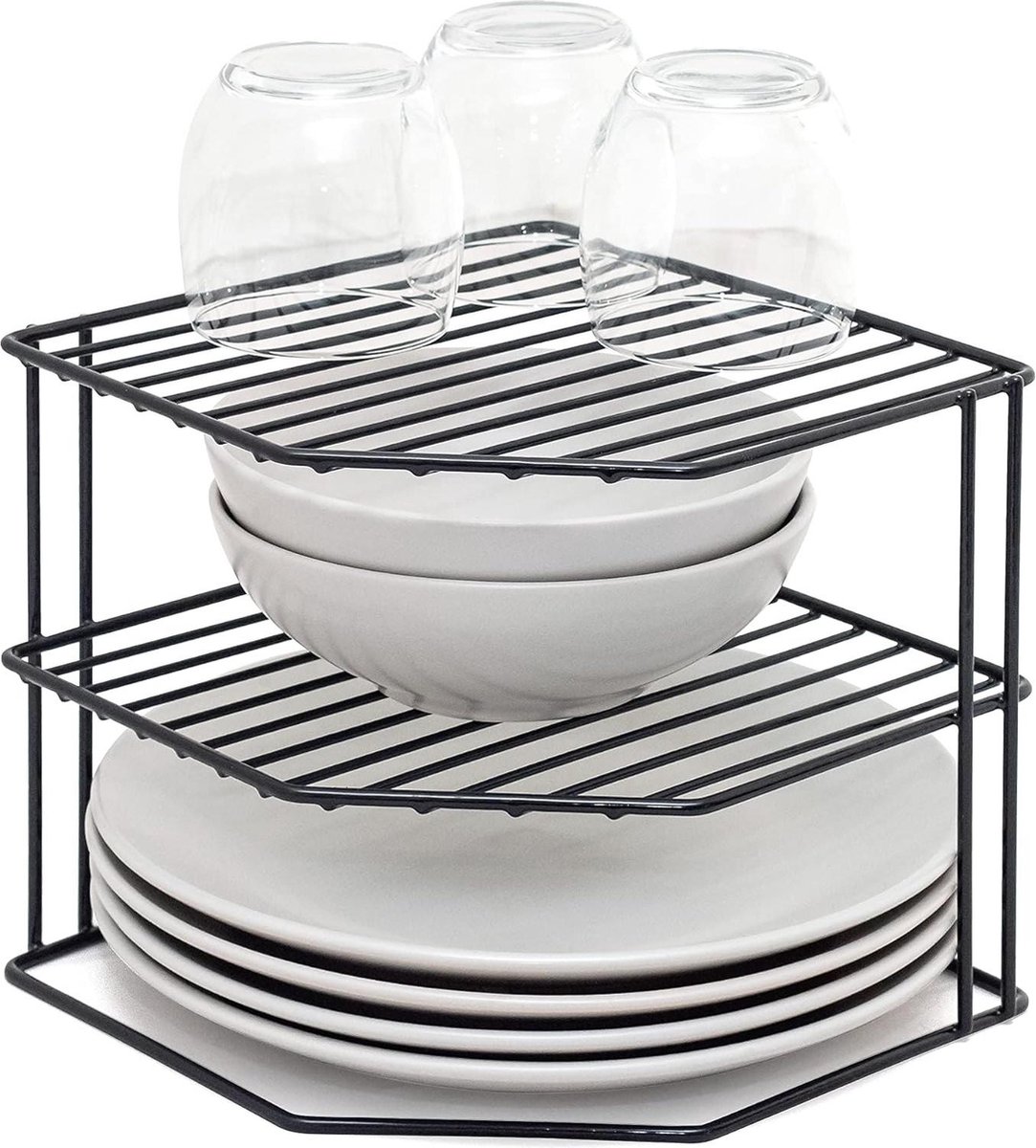Goedkoopste Bordenrek met 3 niveaus - Keukenkastjesorganizer - Zwart - Opbergrek voor borden bordenrek