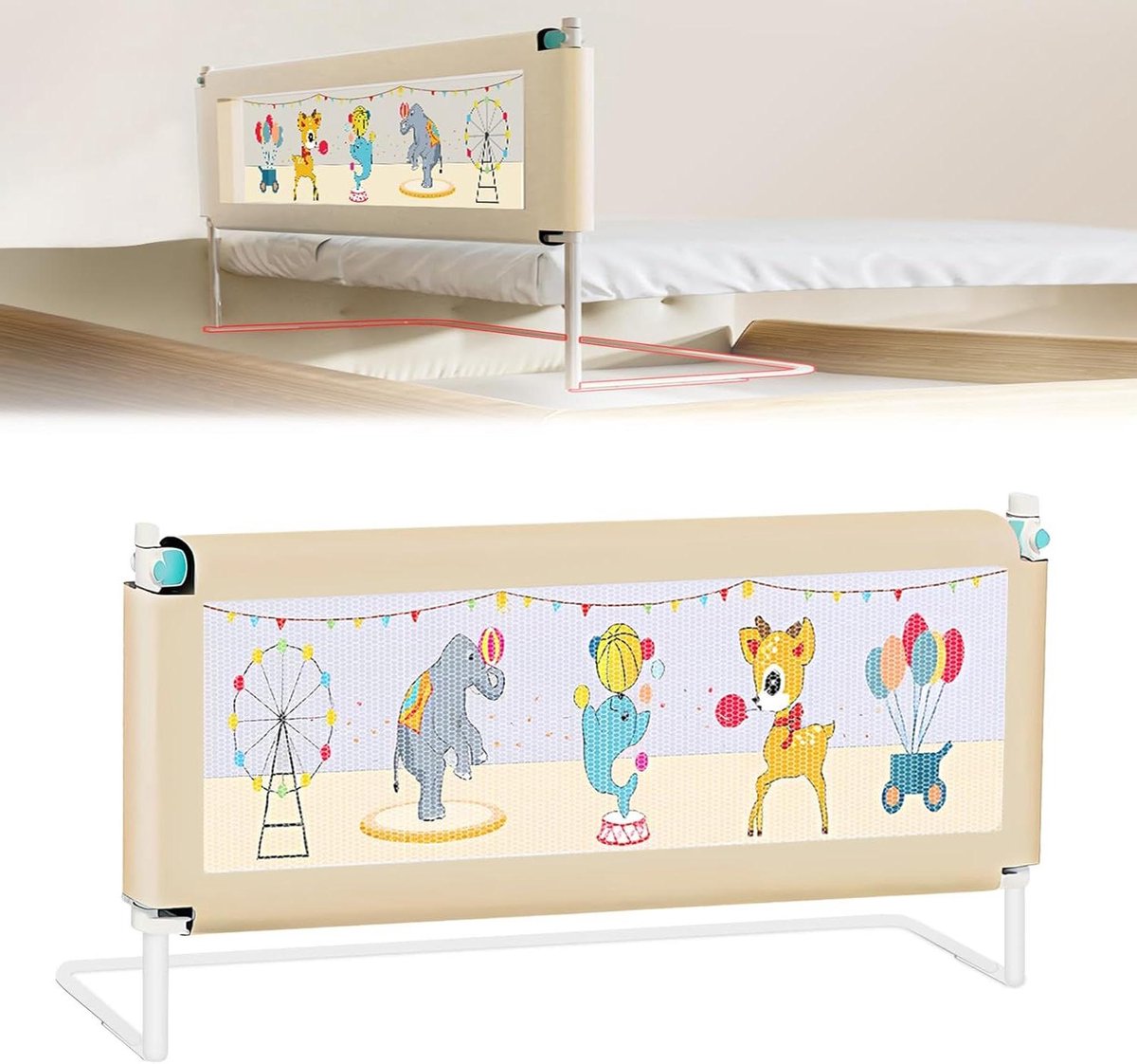 Toegankelijk bedhekje voor peuters en kinderen - klapbaar en intrekbaar - tweeweg-knoppen - 150 cm