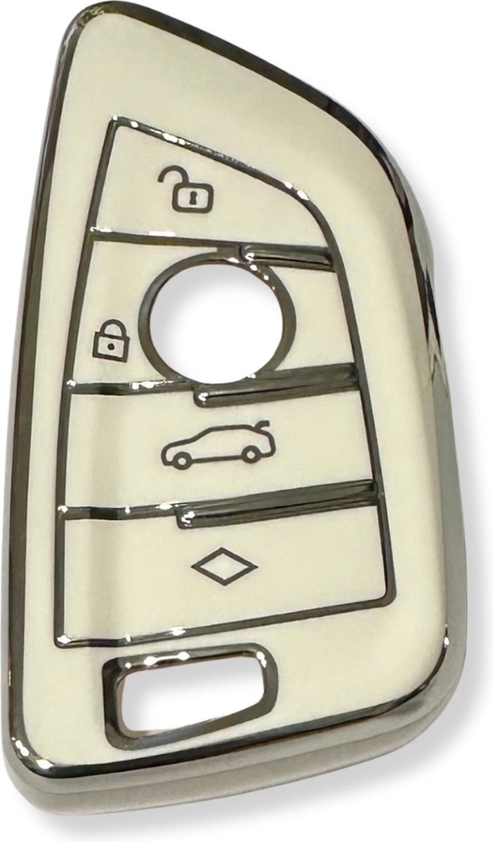 Sleutelcover voor BMW, Sleutelhoesje, Key Case for BMW, Autosleutel Hoesje Geschikt Voor BMW, X1, X2, X3, X4, X5, X6, Serie, 3,4,5,6,7,8, Wit - Zilver