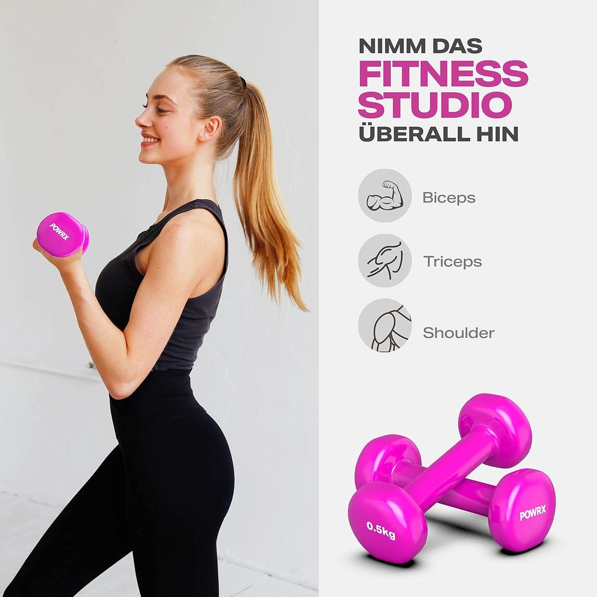 Vinyl Dumbbells Halter set voor fitness en gymnastiek - Aerobic Pilates 05 kg - 10 kg gewichten voor mannen en vrouwen - Home gym set voor thuis of in het sport studio - Dumbbell set in verschillende kleuren – foto 5