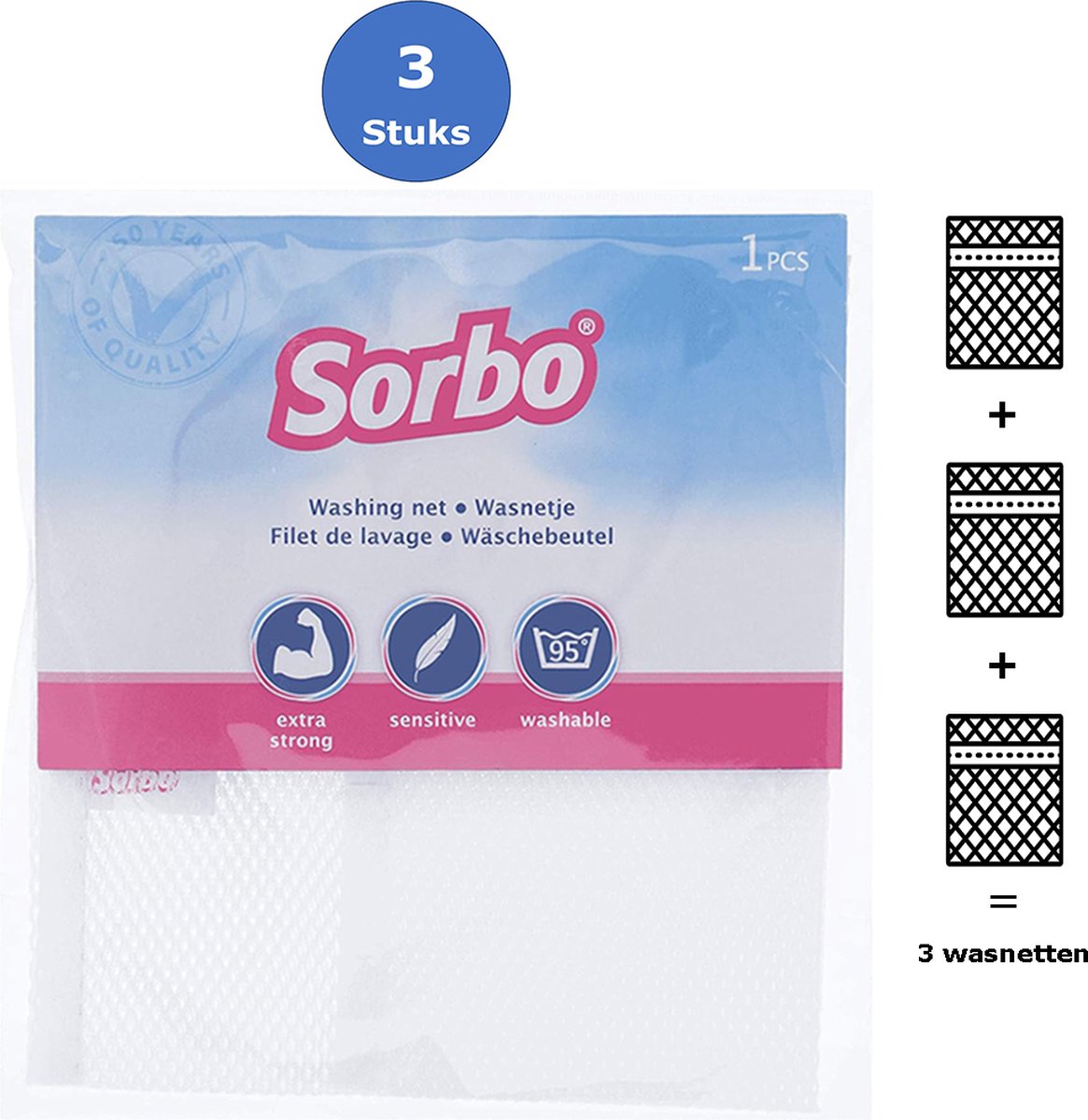 Goedkoopste 3x Sorbo Waszakken - Wasnetten - Set van 3 Wasnetjes 30x40 cm - Waszak Met Rits - Wasbaar Tot 95 Graden - Beschermt Fijn Wasgoed