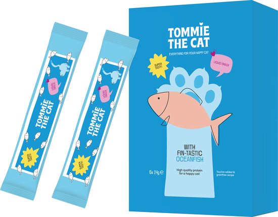 Tommie the Cat - liquid kattensnacks - makreel & tonijn - hoog vispercentage - gezonde lekkere kattensnoepjes - 72x zakjes 14g