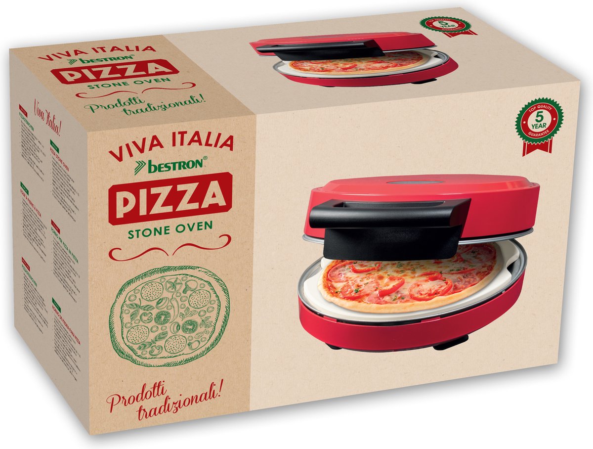 Bestron Turbo Pizzaoven voor pizza's in 5-10 minuten, elektrische pizzaoven met echte maximumtemperatuur van 320°C, inclusief pizzasteen en 2 grote houten spatels, Viva Italia, kleur: Rood – foto 5