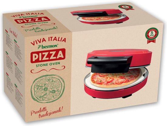 Bestron Turbo Pizzaoven voor pizza's in 5-10 minuten, elektrische pizzaoven met echte maximumtemperatuur van 320°C, inclusief pizzasteen en 2 grote houten spatels, Viva Italia, kleur: Rood — afbeelding 5