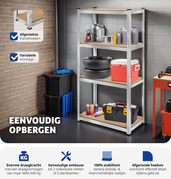 EASYmaxx Staande rek, industrieel design, 180 x 90 x 40 cm, met 875 kg draagkracht, opbergrek, 175 kg / niveau, elegant met 5 verstelbare planken voor meer orde in de