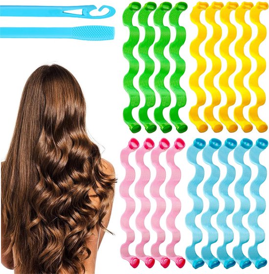 Foto: Heatless curls 18 stuks 45 cm wave formers krulspelden haarrollers hair curler volledige set krullen zonder hitte