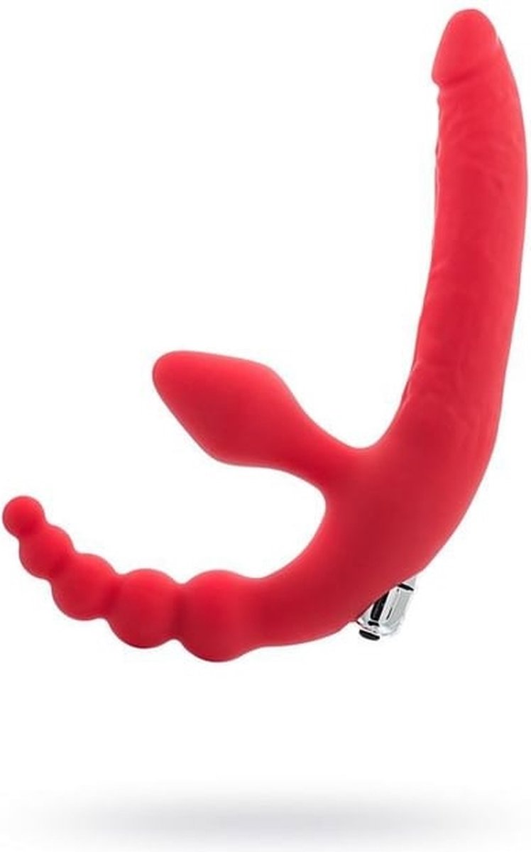 Goedkoopste Erodit® Strapless Triple Fun vibratie dildo-Rood- voorbinddildo- kralen buttplug- strap-on vibrator-strapless strap-on- Cadeau voor Vrouw- Erotiek- Seksspeeltjes voor vrouwen