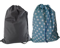 Bluvardi katoenen waszakken set van 2 stuks - XXL -antracit -stars