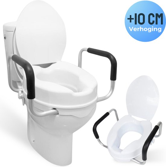 Hendriqs® WC Verhoger 10 cm met Armsteunen & Deksel - Toiletverhoger met Armleuning - Verhoogde WC Bril - Toilet Verhoger - WC Stoel - WC Verhoger Volwassenen & Senioren - Toiletstoel in Hoogte Verstelbaar - WC Verhoging - Toiletbril Verhoger 10 cm