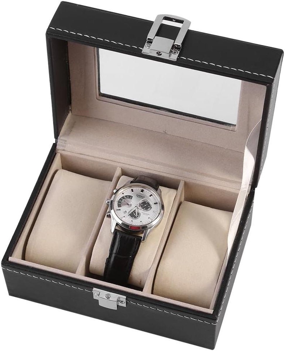 3 Slots PU Lederen Horlogevitrine - Stijlvolle Horlogebox Organizer - Voor Mannen - Ideale Horloge Accessoires