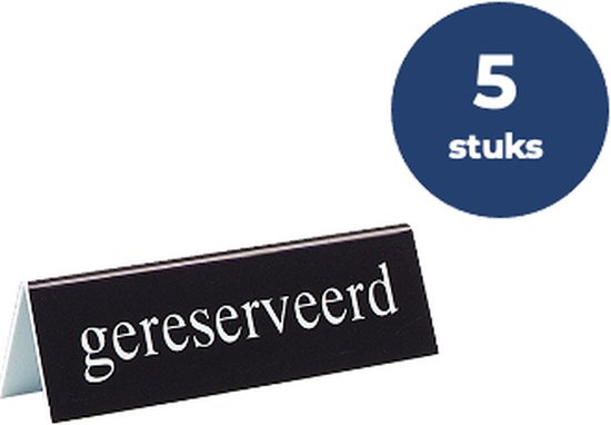 Foto: 5x gereserveerd bordjes barsa zwart kunststof 2 zijdig bordje gereserveerd