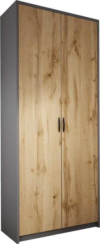 Meubel Square - Kledingkast Slimo 2 - Antraciet / Eiken - 74x180x35 cm (BxHxD) - Slaapkamer - Garderobekast - Opbergkast