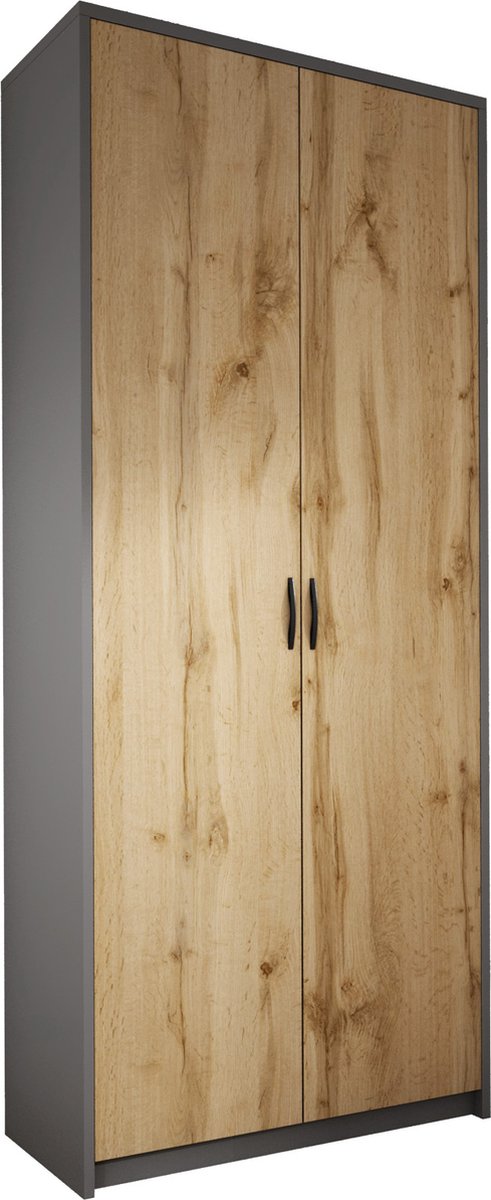 Meubel Square - Kledingkast Slimo 2 - Antraciet / Eiken - 74x180x35 cm (BxHxD) - Slaapkamer - Garderobekast - Opbergkast