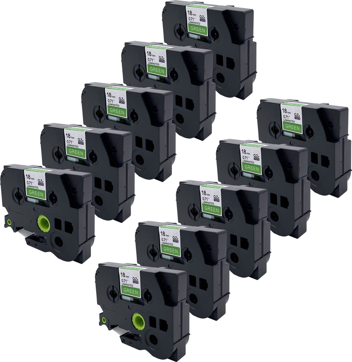 DULA Brother Compatible label tape- Tze-745 - 10 cassettes - Brother P-Touch - Wit op groen - 18mm x 8m