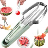 3 In 1 Meloensnijder - Fruit - Snijden - Rvs - Duurzaam - Mes - Fruitsnijder - Fruitdecoratie - Mesje - Toolsformen - Multifunctioneel Fruitmes - Draagbaar - Voor Watermeloen / Mango / Meloen