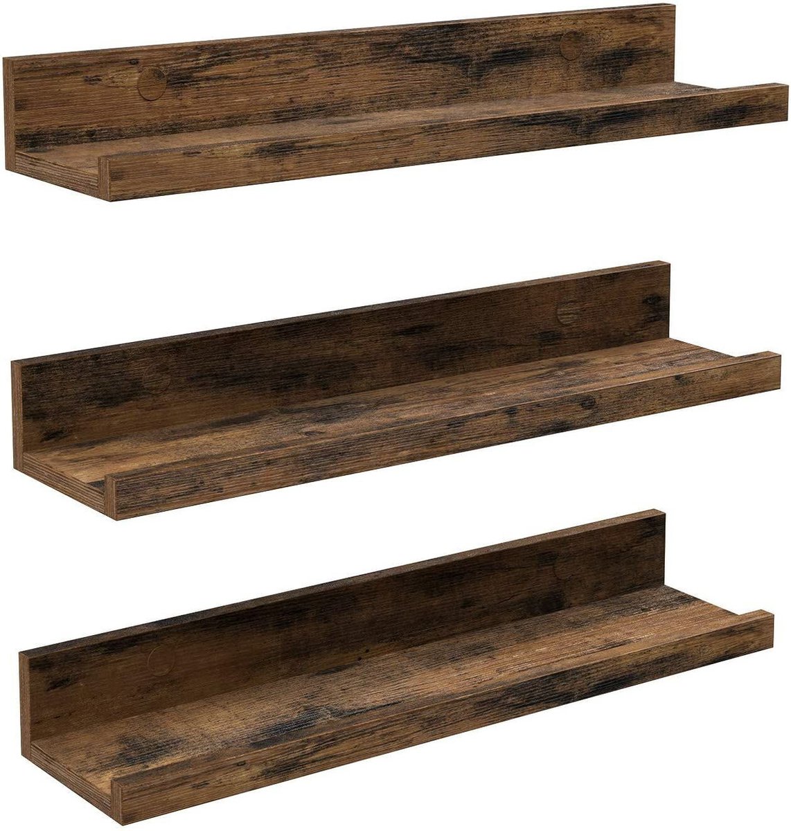 Hoppa! Wandplanken | Set Van 3 | Zwevende Planken | Verhoogde Voorkant | Voor Decoratieve Items | Kruidenpotjes En Fotolijsten | Vintage Bruin | 38 cm (LxDxH)