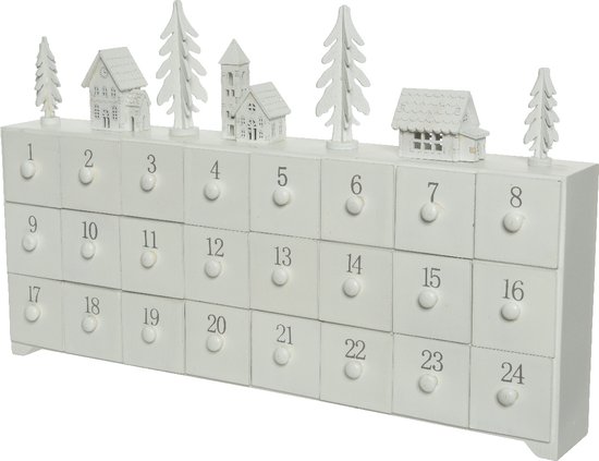 Decoris Adventskalender huisje kerstboom wit H28cm