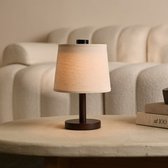 Tavellio Rover Oplaadbare Tafellamp - 30CM - Hout en Linnen - Tot 100 branduren - Donkerbruin
