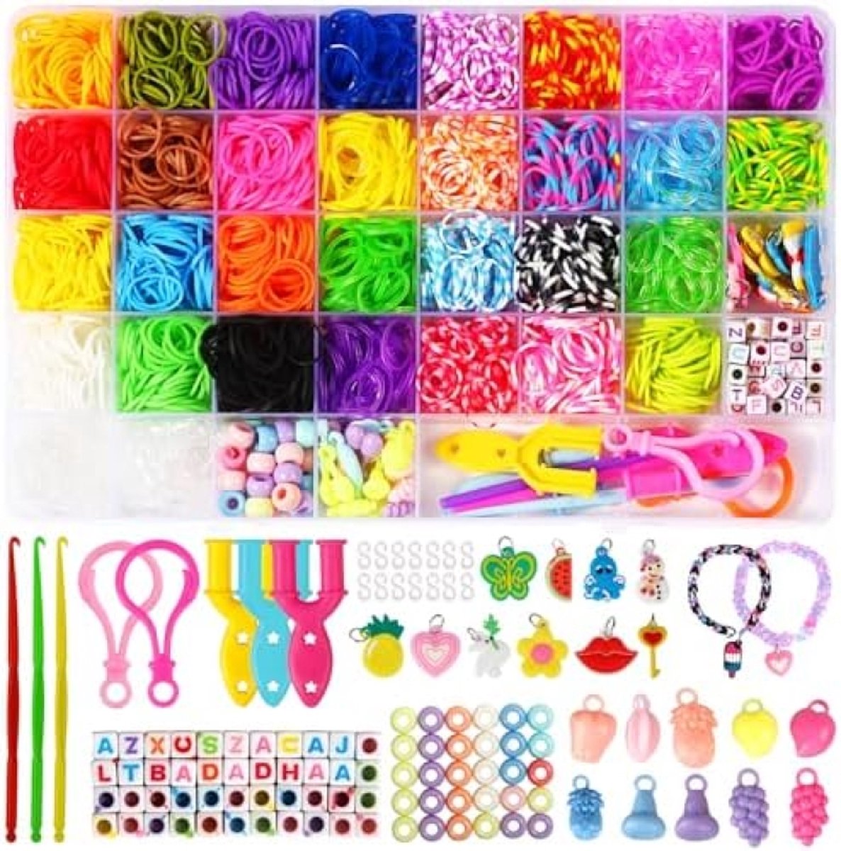Unbranded Loom Set 2500+ 30 Kleuren Loom Bands Set Sieraden Maken kinderen Zelf Armbanden Maken Elastieken Voor Kinderen Knutselen